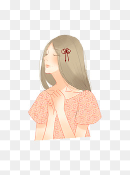 圆扇遮面的闭眼红色长裙卡通少女