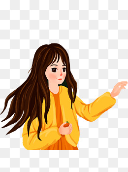 手绘卡通黄衣服长发打招呼美女可商用元素