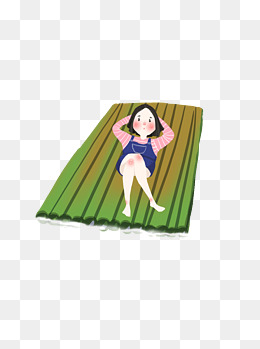 躺在木筏上悠闲的小女孩卡通元素