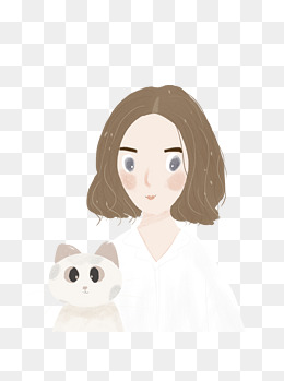 和可爱猫咪一起发呆的短发知性美女