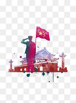 一面红色的五星红旗卡通元素