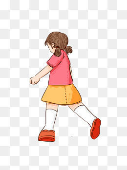 手绘卡通转身离开的双马尾女孩背影矢量图