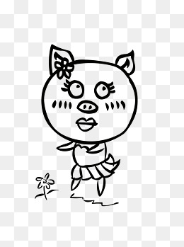 简笔画风格黑白卡通小猪
