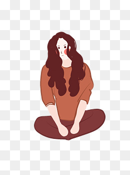 双手托腮的蓝色衣服装扮的可爱女孩元素