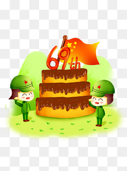 卡通国庆节军人蛋糕庆祝69周年国旗元素