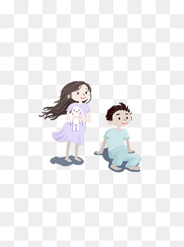 小清新兄妹俩人物插画