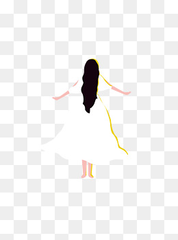 白衣飘飘的卡通长发女孩背影
