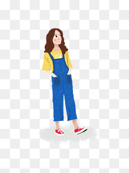 彩色穿背带裤的小女孩元素