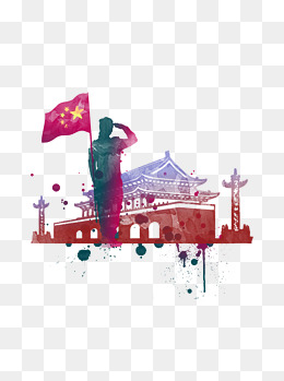 一面红色的五星红旗卡通元素