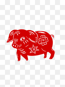 窗花剪纸猪年祥云吉祥如意红色创意喜庆元素