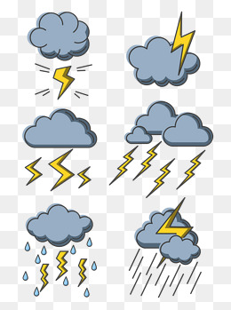 原创矢量卡通天气雷电雨滴闪电乌云