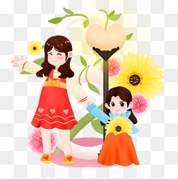 三八妇女节卡通手绘妆扮人物免扣png