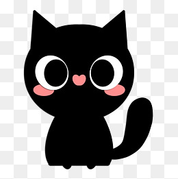 手绘卡通黑色大眼睛小猫