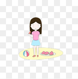 吃西瓜的夏季玩耍女孩