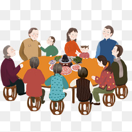 卡通全家人吃饭免抠图