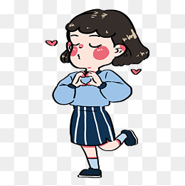 卡通嘟嘴手比心的女孩素材