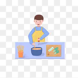 扁平风之生活场景人物做饭免抠素材