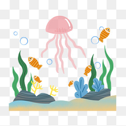 卡通海底珊瑚水草