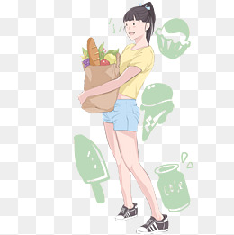 春游摘菜卡通插画