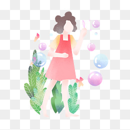 立夏吹泡泡的女孩