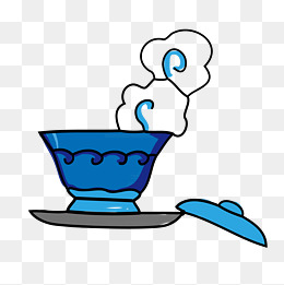 蓝色茶碗茶具插画