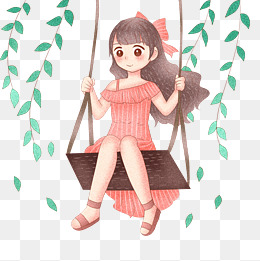 荡秋千的女孩插画
