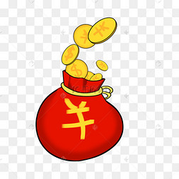 卡通人物手绘喜庆节日福袋子金元宝插画金融理财金币钱币钱袋漂浮元素
