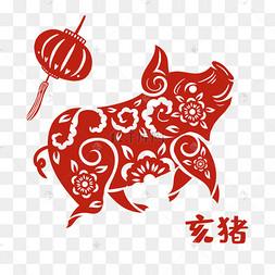 剪纸风12生肖亥猪素材