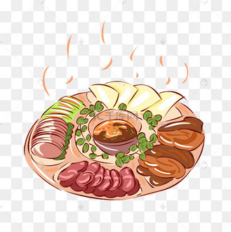 冬季热气腾腾的简笔画小清新美食春饼烤鸭