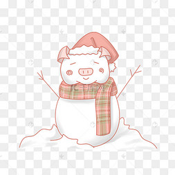 新年白色的小猪雪人