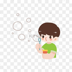 手绘卡通男孩吹泡泡矢量图