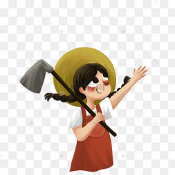 卡通女孩在田地种田