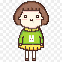 像素画人物卡通短发女孩插画