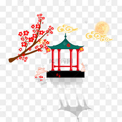 手绘卡通凉亭建筑