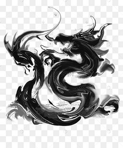 画水墨龙2图腾水墨纹饰龙神兽剪影png黑色翔龙剪影古风巨龙水墨龙墨迹