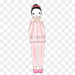 美容护肤敷面膜卡通女孩女生手绘
