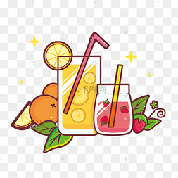 果汁饮料清凉夏天卡通矢量素材夏