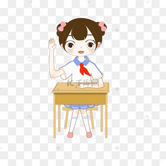 开学季卡通教室学生认真听课举手发言