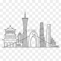 手绘广州城市建筑线稿