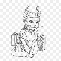 圣诞节猫咪线描