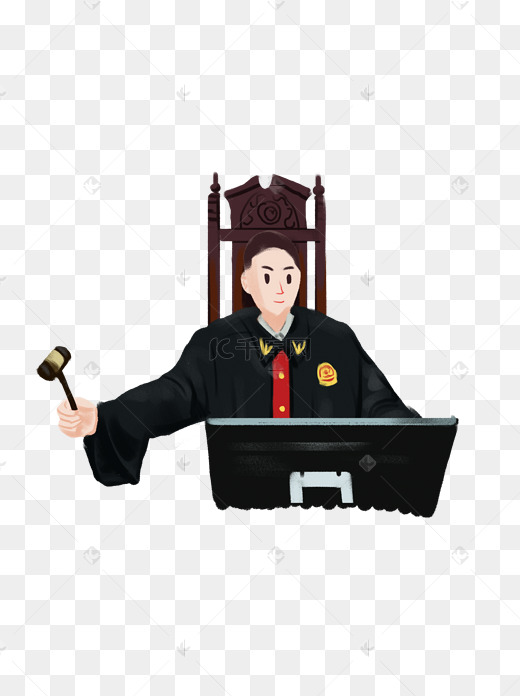 穿黑色长袍敲锤的法官卡通元素图片