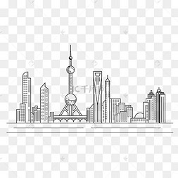 手绘线条城市上海建筑