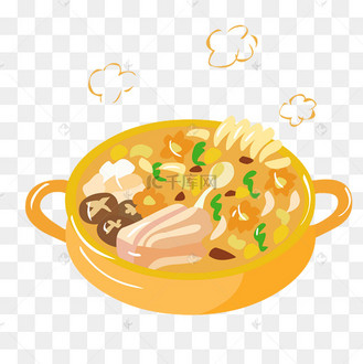 冬季热气腾腾的简笔画小清新美食咖喱菌菇浓汤