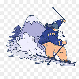 冬季雪上运动滑雪人物插画手绘下雪天雪人场景卡通插画风雪夜过桥的