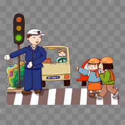 交通安全日小朋友过马路免抠人物