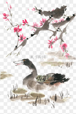 春暖鸭先知水墨画png免抠素材