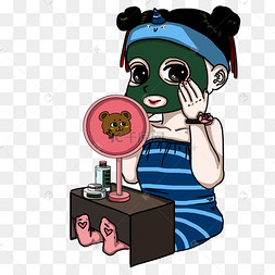 美容卡通手绘敷面膜小人儿