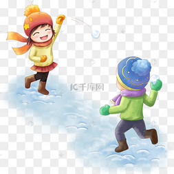冬天雪地打雪仗卡通漫画