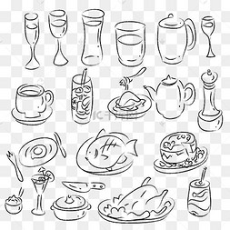 简约白描餐具矢量