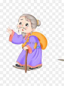 老人q萌可爱人物设计下载 png下载psd中国风古代民间渡船手绘插画下载